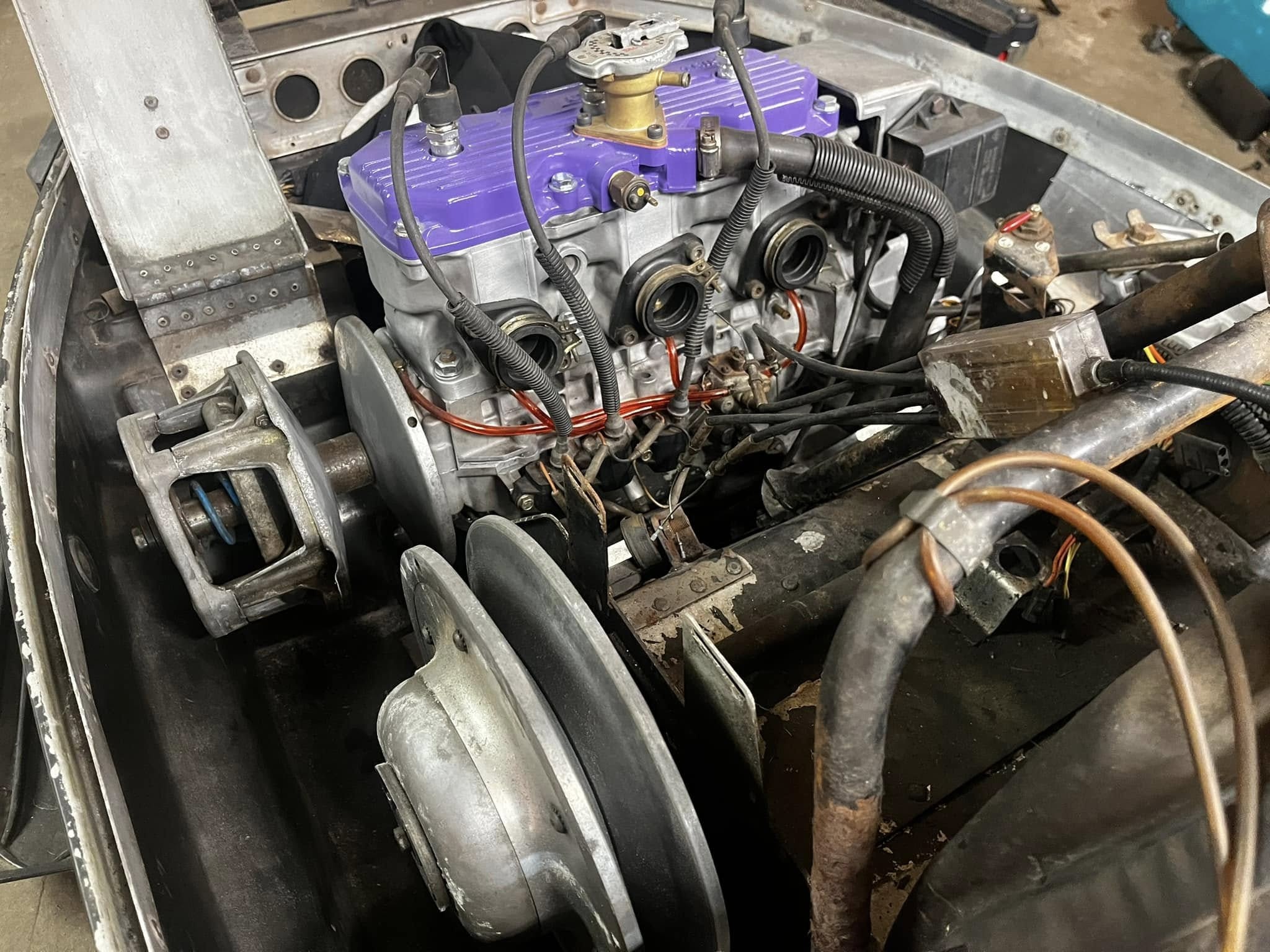 Engine work on a snowmobile