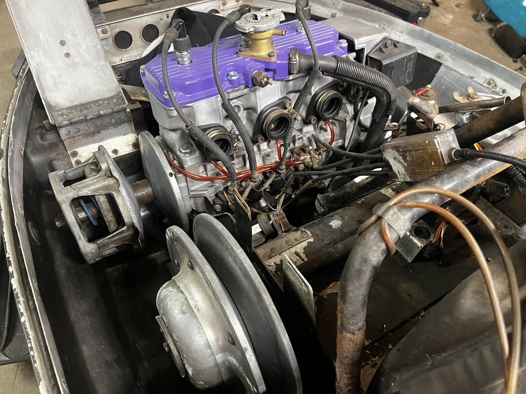 Engine work on a snowmobile